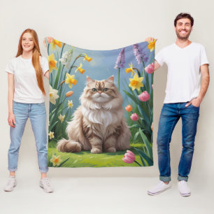 Lente Bloemen Schilderij van Perzische Kat Fleece Deken