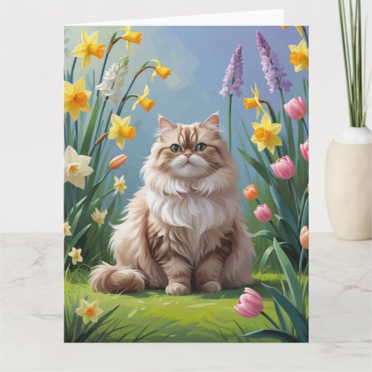 Lente Bloemen Schilderij van Perzische Kat Kaart (Voorkant)