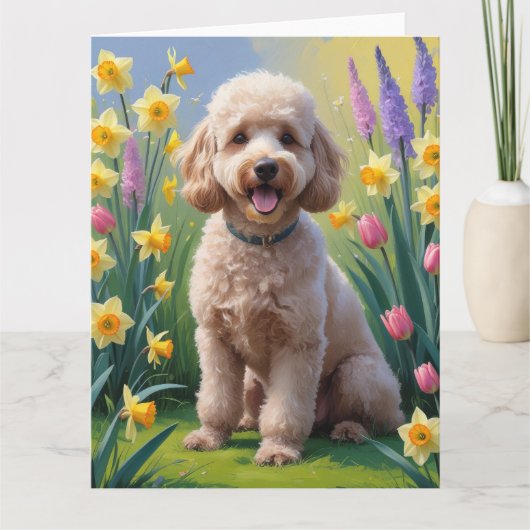 Lente Bloemen Schilderij van Poodle Hond Kaart (Voorkant)