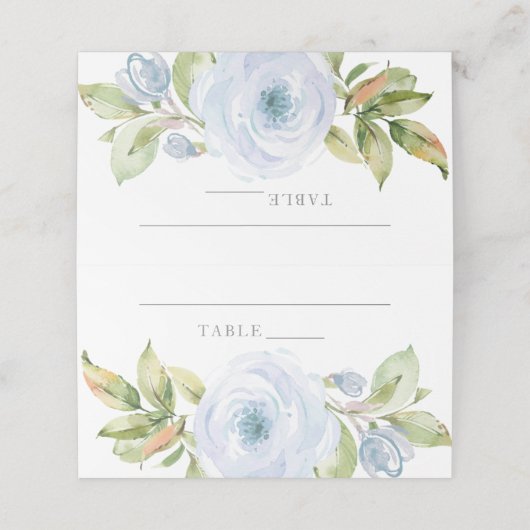 Lente Bloemen Stoffig Blauw Bruiloft Plaats Kaart Plaatskaartje (Buitenkant ongevouwen)
