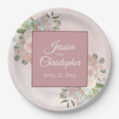 Lente Bloemen Stoffig Roos Boho Waterverf Bruiloft Papieren Bordje (Voorkant)