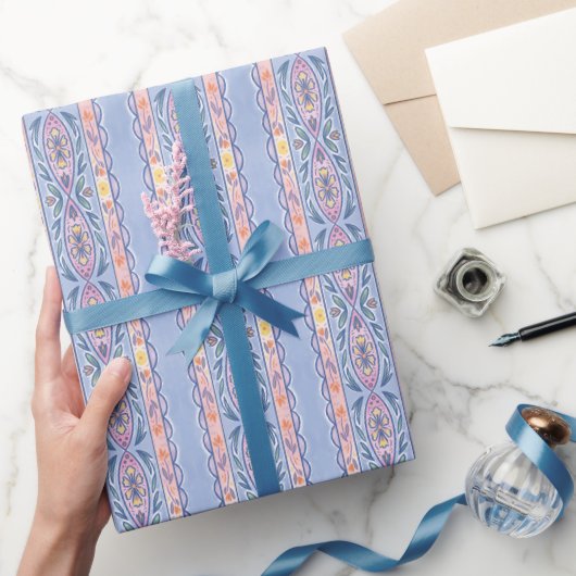 Lente Bloemen Streep Cadeaupapier (Geschenken)