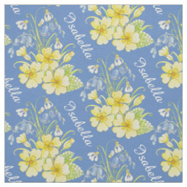 Lente bloemen tekening en naam gele blauwe stof