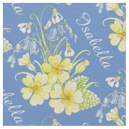 Lente bloemen tekening en naam gele blauwe stof