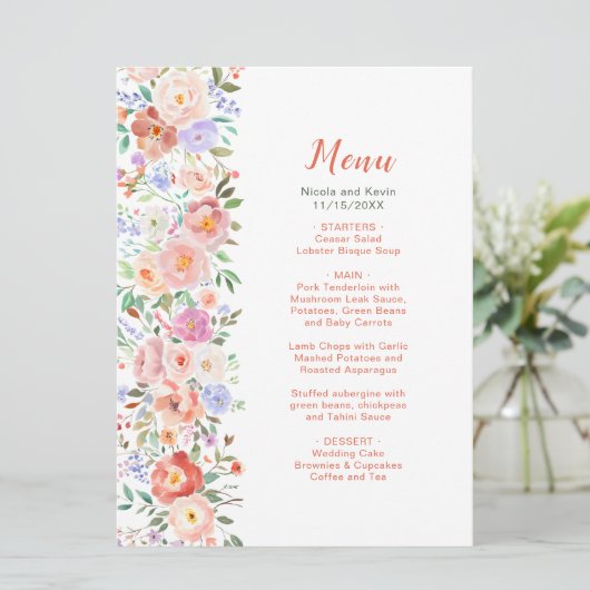 Lente Bloemen Trouwmenu Menu (Staand voorkant)