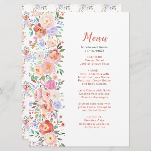 Lente Bloemen Trouwmenu Menu (Voorkant / Achterkant)