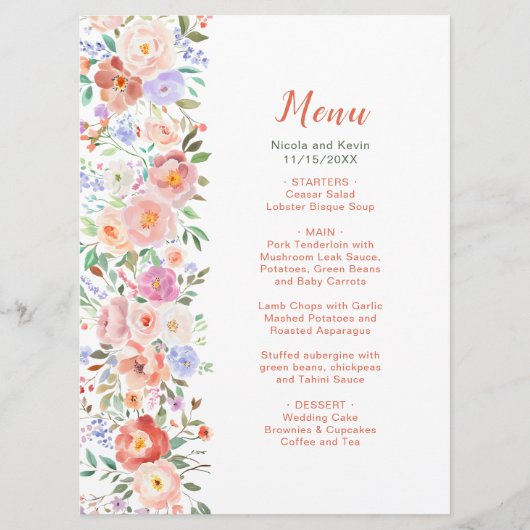 Lente Bloemen Trouwmenu Menu (Voorkant)