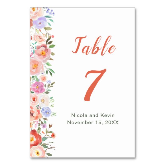 Lente Bloemen Trouwtafel Nummer Kaart (Voorkant)