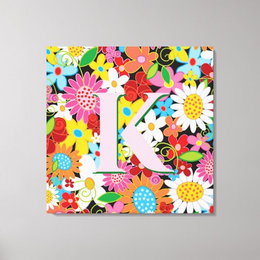 Lente Bloemen Tuin Monogram Whimsical Kwekerij Canvas Afdruk (Voorkant)
