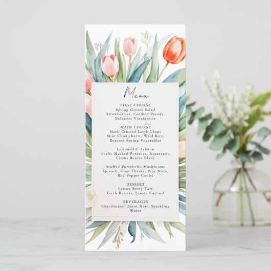 Lente bloemen tulpen bruiloft menu (Staand voorkant)