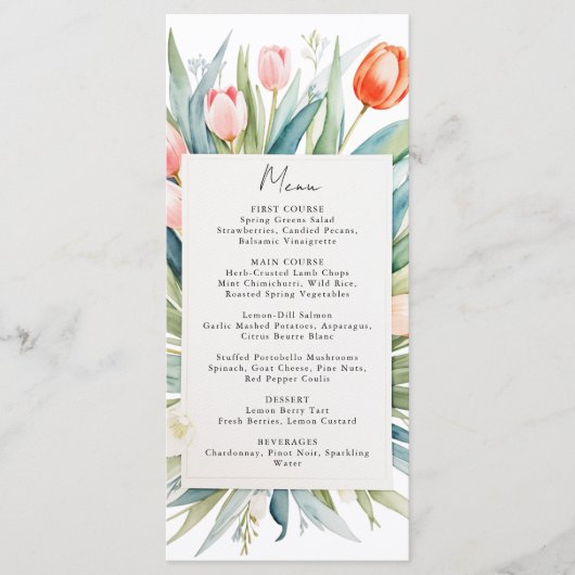 Lente bloemen tulpen bruiloft menu (Voorkant)