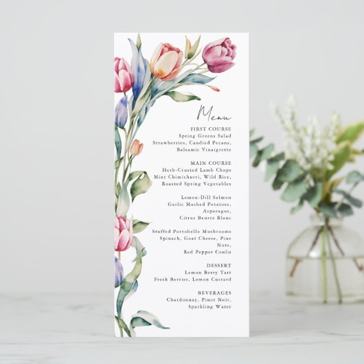 Lente bloemen tulpen bruiloft menu (Staand voorkant)