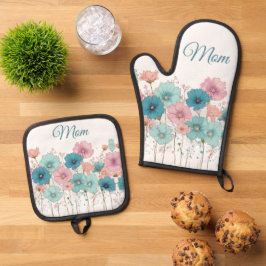 Lente bloemen uit grootmoeders tijd voor mama ovenwant & pannenlap set
