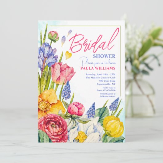 Lente Bloemen Uitnodiging (Staand voorkant)