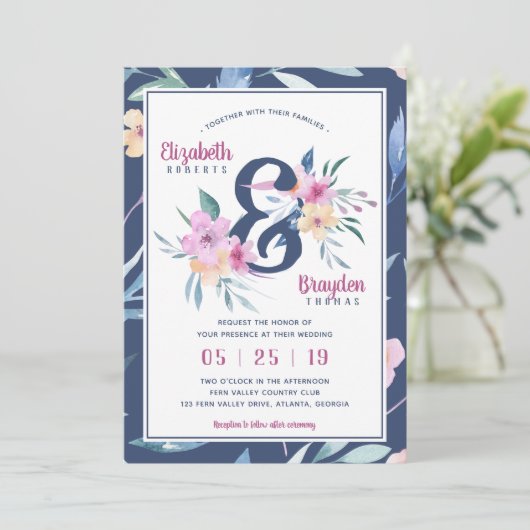 Lente Bloemen Uitnodiging voor het Huwelijk, Boho (Staand voorkant)