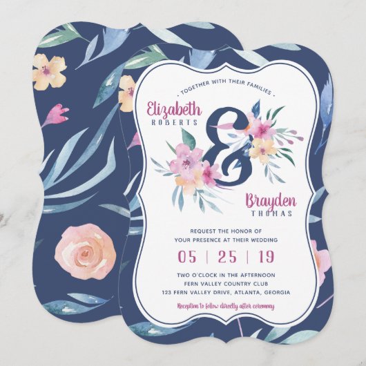 Lente Bloemen Uitnodiging voor het Huwelijk, Boho (Voorkant / Achterkant)