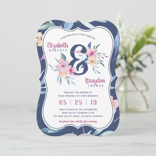 Lente Bloemen Uitnodiging voor het Huwelijk, Boho (Staand voorkant)