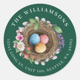 Lente Bloemen Vogelnest & Geschilderde Eieren Groe Ronde Sticker