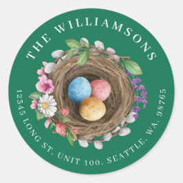 Lente Bloemen Vogelnest & Geschilderde Eieren Ronde Sticker