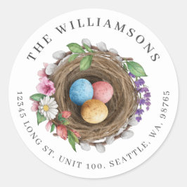 Lente Bloemen Vogelnest & Geschilderde Eieren Ronde Sticker