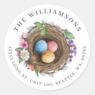 Lente Bloemen Vogelnest & Geschilderde Eieren Ronde Sticker