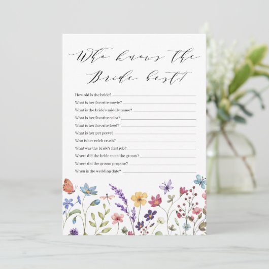 Lente Bloemen Zomer Wie Kent de Bruid het Best Spe Kaart (Staand voorkant)