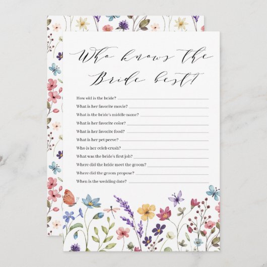 Lente Bloemen Zomer Wie Kent de Bruid het Best Spe Kaart (Voorkant / Achterkant)