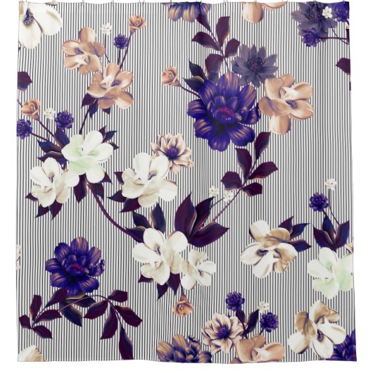 Lente bloemen zwart silhouet patroon douchegordijn (Voorkant)