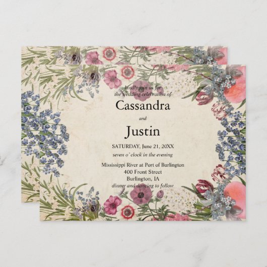 lente bloemenbruiloft uitnodigen briefkaart (Voorkant / Achterkant)
