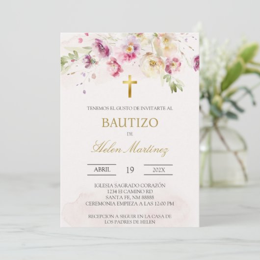 Lente bloemendoop Spaans Uitnodiging (Staand voorkant)