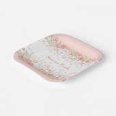 Lente Bloemengrens Roze perzik Familienaam Papieren Bordje (Gebogen)