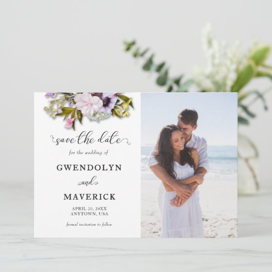 Lente Bloemengroen Rustieke bruiloft Save The Date (Staand voorkant)