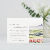 Lente bloemenlandschap in het land rehearsal diner bedankkaart (Staand voorkant)