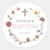 Lente bloemenmeisje doopfeest met wilde bloemen ronde sticker (Voorkant)