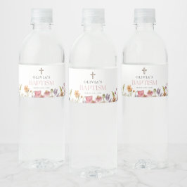 Lente bloemenmeisje doopfeest met wilde bloemen waterfles etiket
