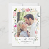 Lente bloemenpastelkleuren kader foto save the date (Voorkant)