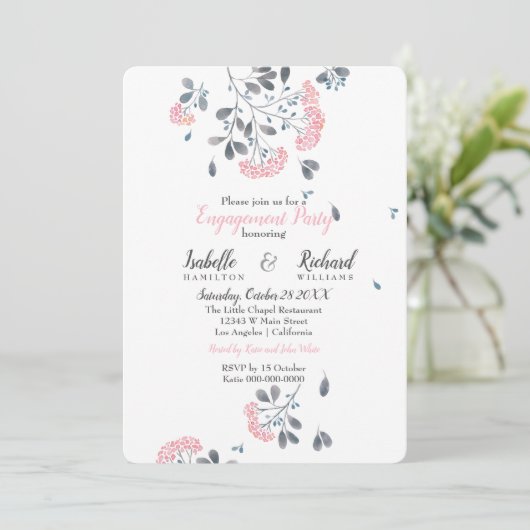 Lente bloemenroze waterverf Verlovingsfeest Kaart (Staand voorkant)