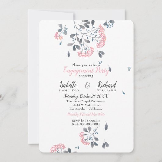 Lente bloemenroze waterverf Verlovingsfeest Kaart (Voorkant)