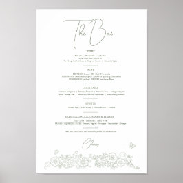 Lente bloemensalie wit bruiloft drinken bar menu poster