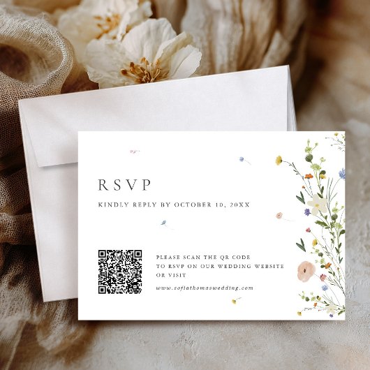 Lente Bloementuin Minimalistische Bloem QR-code RSVP Kaartje