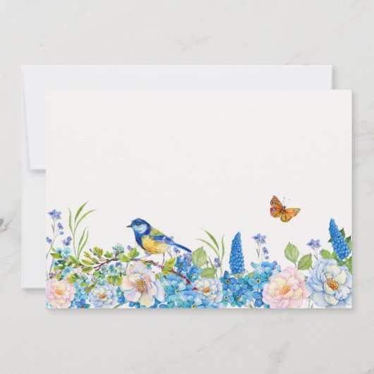 Lente bloementuin vogelfoto verjaardag kaart (Achterkant)