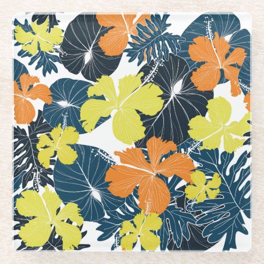 Lente Bloemig: Vintage Bloemtextuur Glazen Onderzetter (Voorkant)