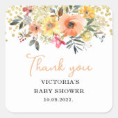 Lente Bloemige Baby Shower Vierkante Sticker (Voorkant)