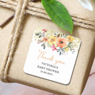 Lente Bloemige Baby Shower Vierkante Sticker