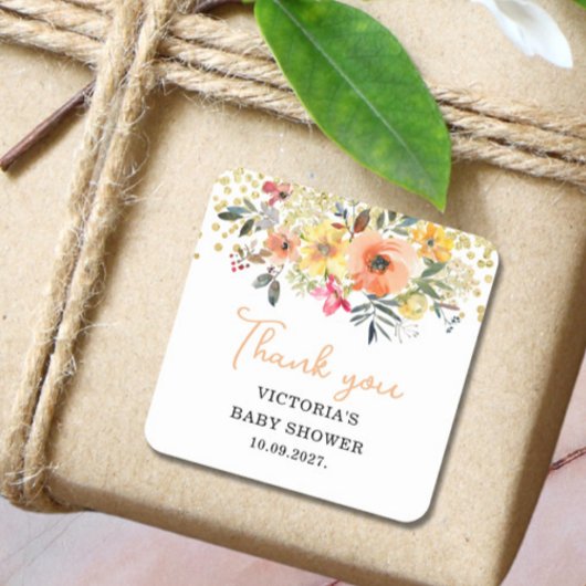 Lente Bloemige Baby Shower Vierkante Sticker