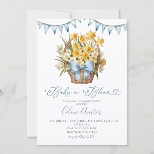 Lente Bloemige Blauwe Coquette Baby Shower Kaart (Voorkant)