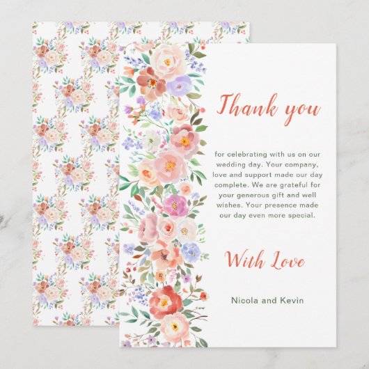 Lente Bloemige Bloemen Bruiloft Bedankkaart (Voorkant / Achterkant)