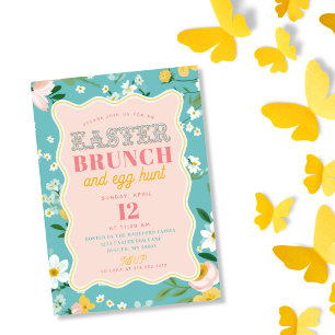 Lente Bloemige Kronkel Frame Pasen Brunch Kaart