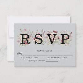 Lente bloemige lichtgrijze Huwelijks RSVP kaart