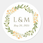 Lente Bloemige Monogram Huwelijk Ronde Sticker (Voorkant)